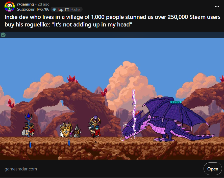Our indie dev story made it to the top of r/Gaming Reddit!Let's goooooo https://t.co/IMZ9NKuwbF